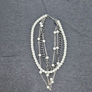 Elegant Silver and White Pearl Necklace